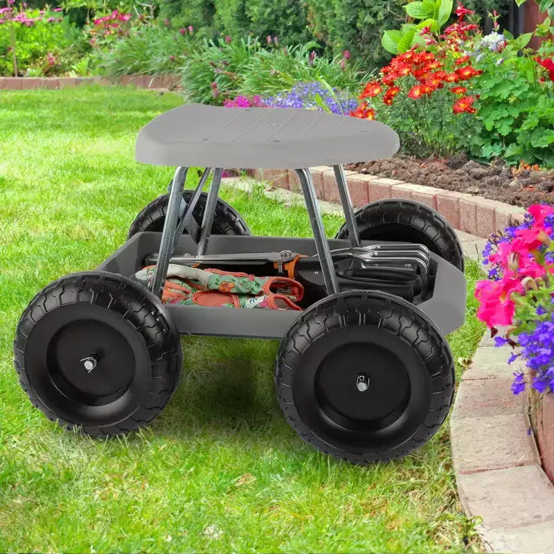 Garden Cart Rolling Stool Gardening Seat with Wheels and Tool Tray