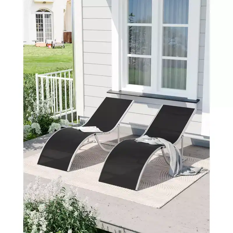 Ergonomic S-Shaped Reclining Patio Chair Set - 2-Piece Adjustable Outdoor Chaise Loungers, Aluminum Frame, Ideal for Pool, Beach, Deck, Backyard