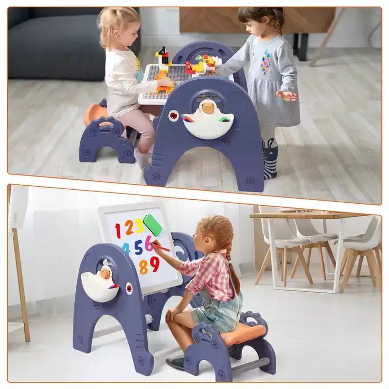 4-in-1 Kids Activity Table Set, Building Block Table with Magenetic Whiteboard, 66pcs Large Bricks and 2 Storage Boxes