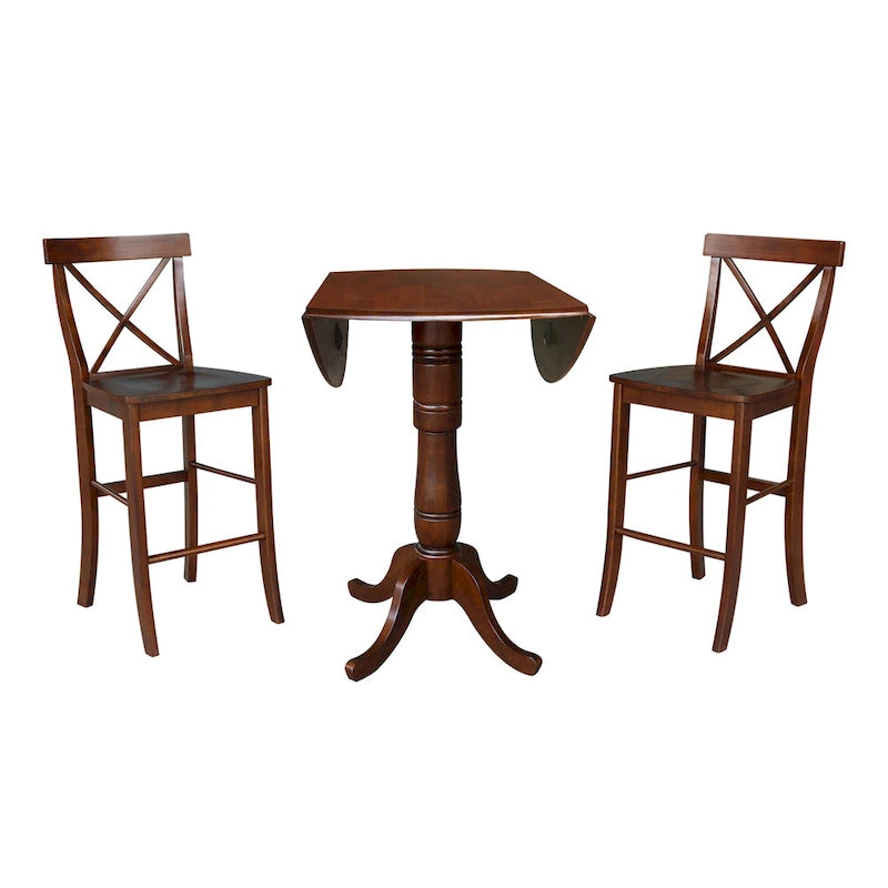42 Round Top Bar Height Table and Two Stools - Espresso