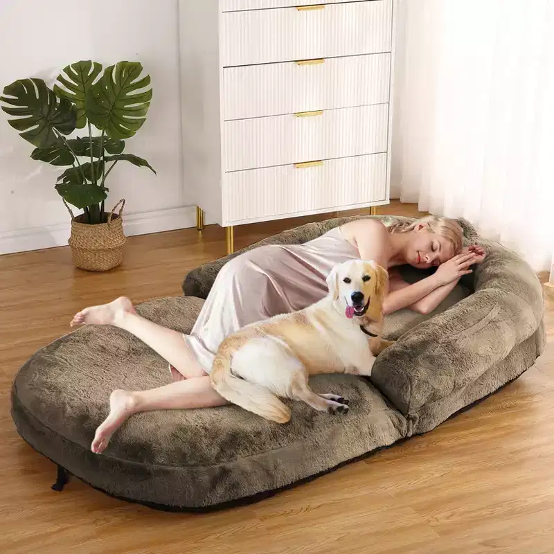 Human Sized Dog Bed for People Adults,Foldable Dog Bed for Humans,71x43x10 Giant Dog Bed with Removable Cover,Washable Faux Fur Napping Dog Bed
