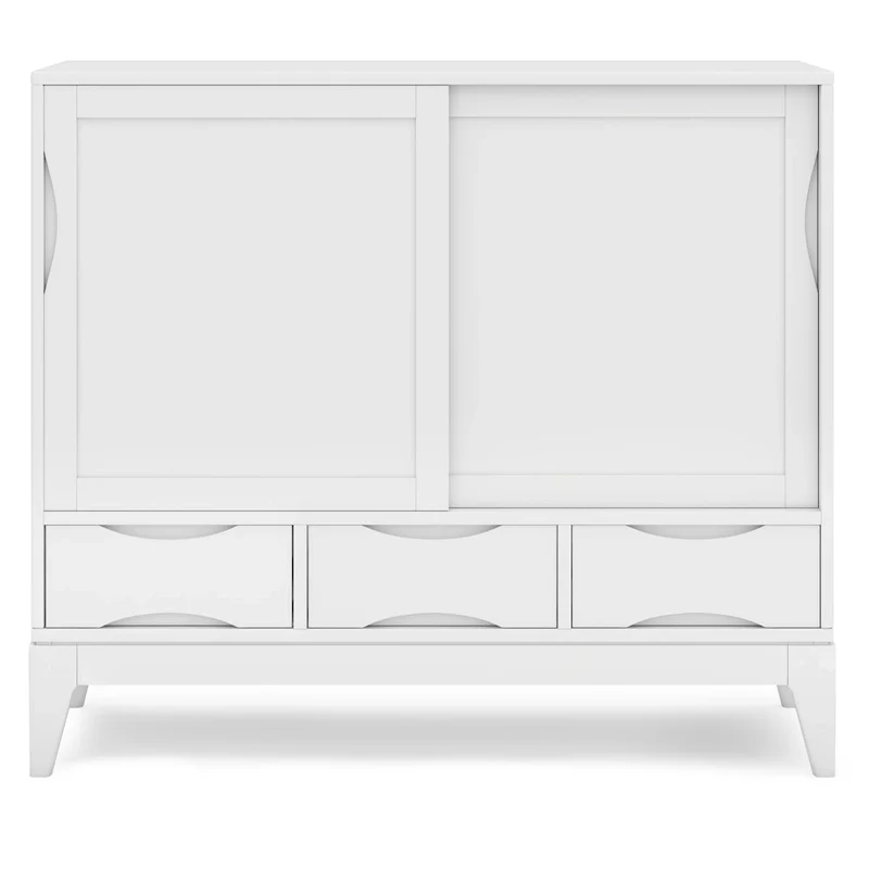 48-Inch Wide Mid-Century Modern Storage Cabinet with Sliding Doors and Drawers