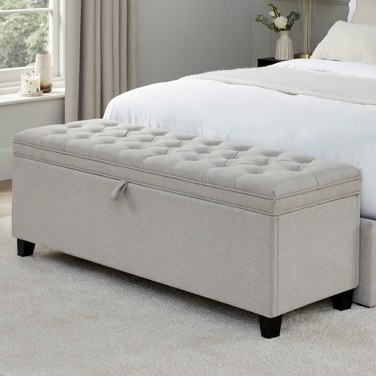 Button Back Storage Ottoman - Natural