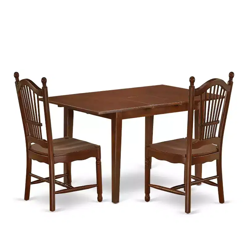 Rectangle Dining Table Set 3pc 48-60 Table w/ Leaf & 2 Wood Chairs - HomeStock