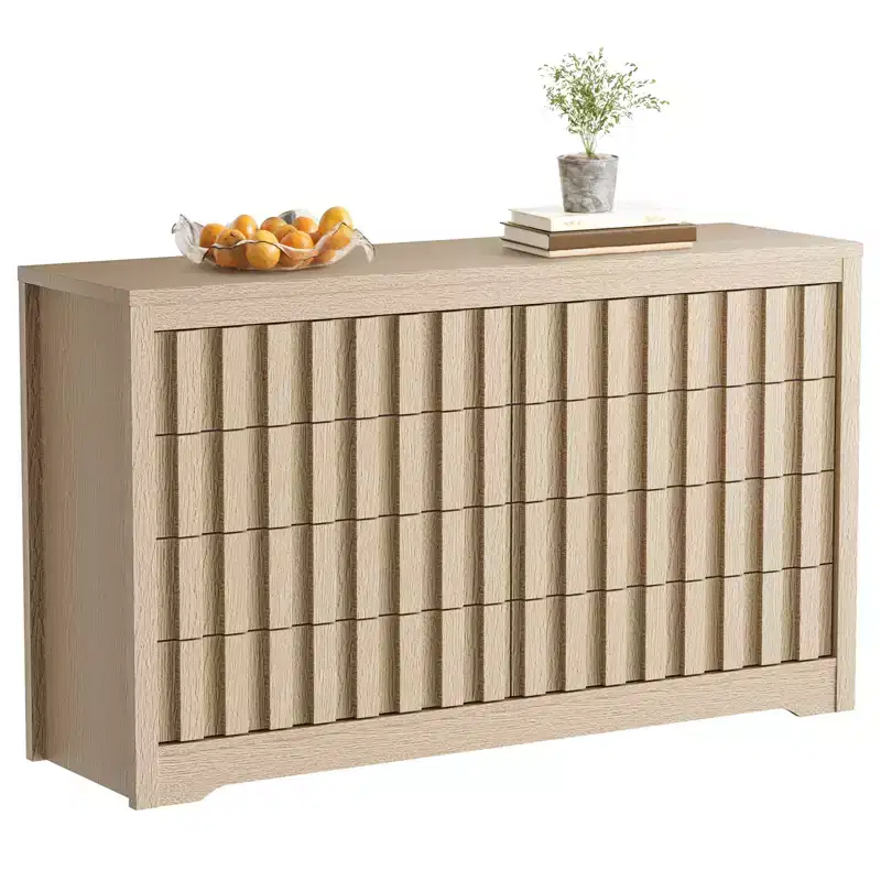 Fluted Dresser for Bedroom, Modern Handleless Chest of Drawers, Wood, 8 Doors