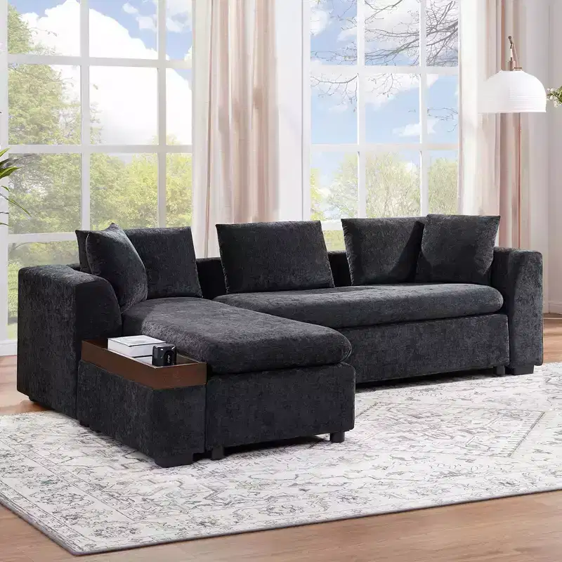 93.7 L-Shaped Upholstered Sectional with Wood Storage