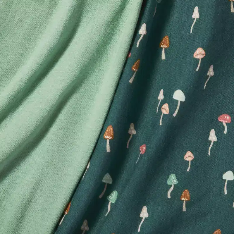 2pk Fitted Jersey Playard Crib Sheets - Mushroom/Solid Green - Cloud Island™: Food Pattern, 6" Deep Fit, Cotton & Spandex Mix