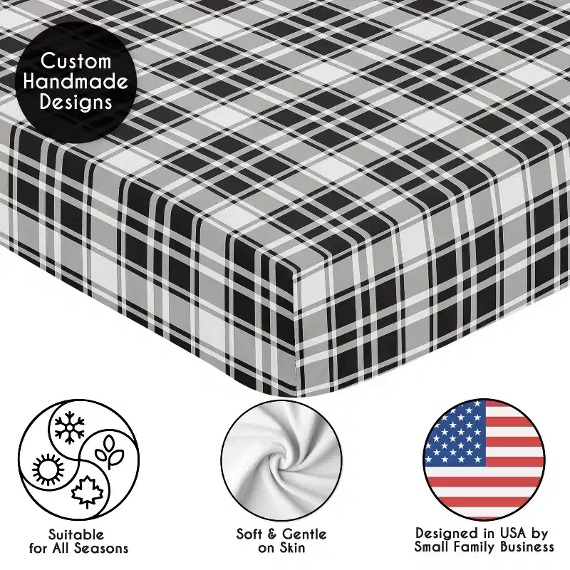 Sweet Jojo Designs Boy, Girl, Unisex/Gender Neutral Baby Fitted Crib Sheet Gingham Plaid Black and White