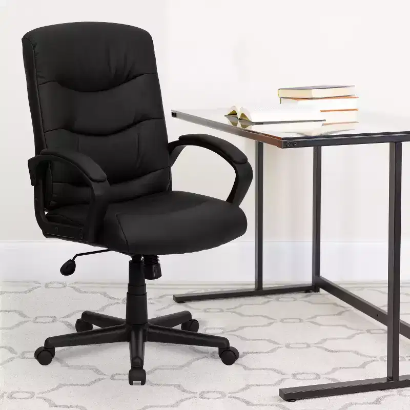 Emma and Oliver Mid-Back Black LeatherSoft Three Line Horizontal Stitch Swivel Office Chair