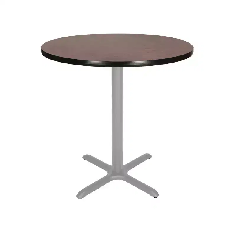 36 Inch Round Dining Table X-Base Gray Frame Mahogany Top