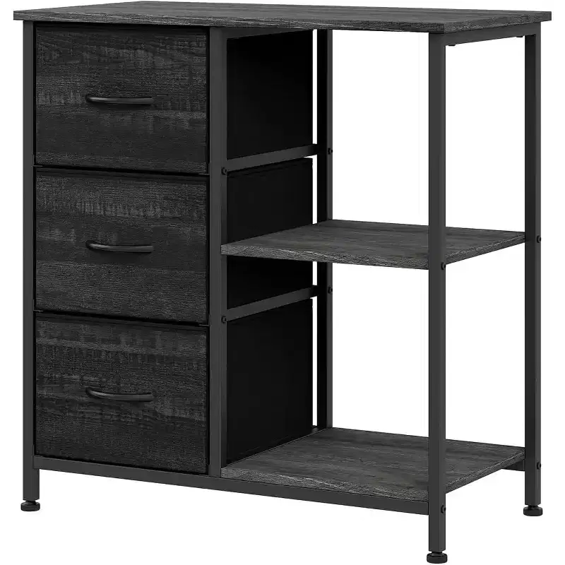 COZONY Modern 3 Drawer File Cabinet, Printer Stand w/ 2 Open Storage Shelves, Fabric Filing Cabinet Under Desk Office Organization for Home/Office