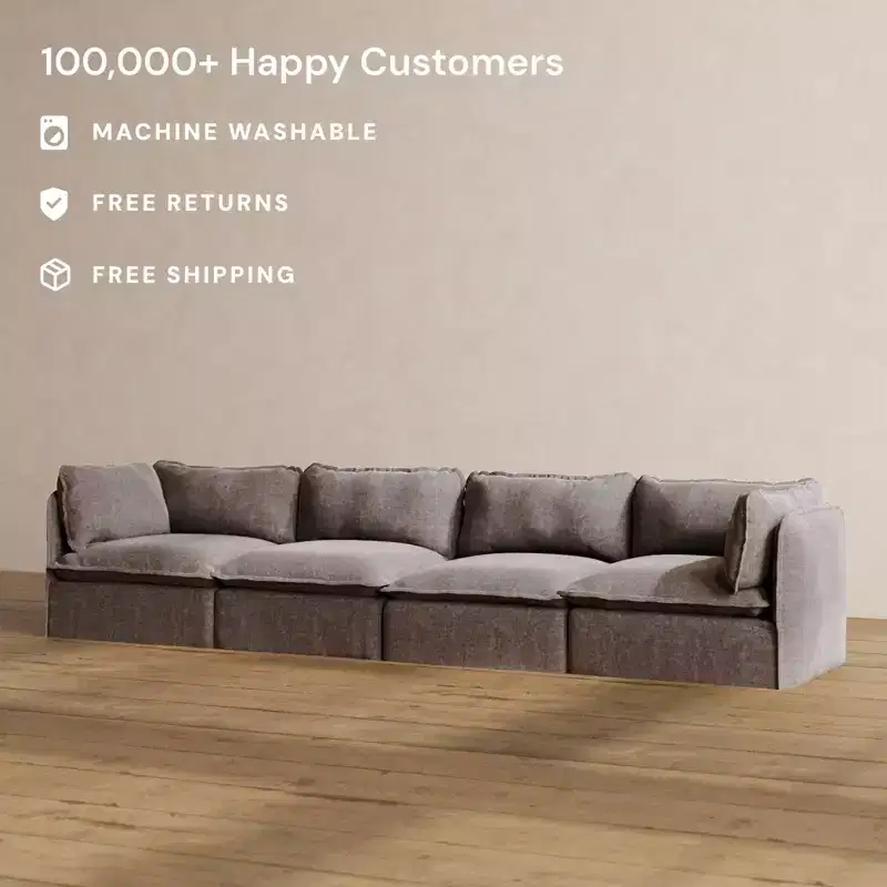 Anabei Modular Washable 4-Seater Sofa | Deluxe+ Seat & Cloud Pillow