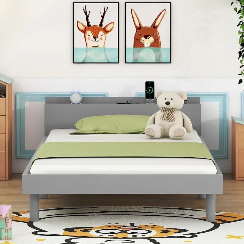 Modern Design Platform Bed with Built-in USB Port