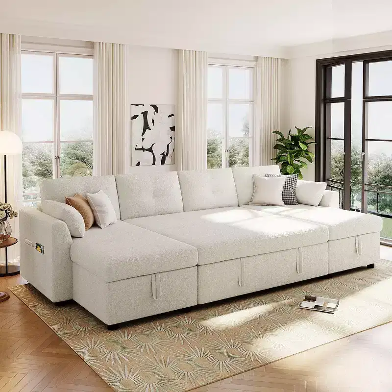 Whisen Modern Fabric Sectional Convertible Sofa 107 Sofa Bed with Ample Storage Space and USB ports