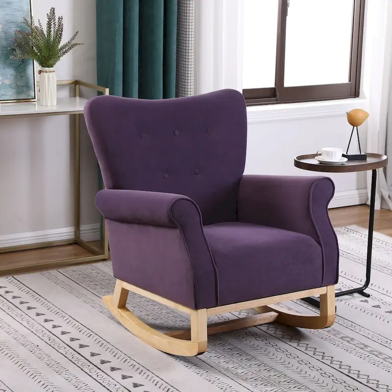 Baby Room High Back Rocking Chair Nursery Chair , Comfortable Rocker Fabric Padded Seat,High Back Armchair