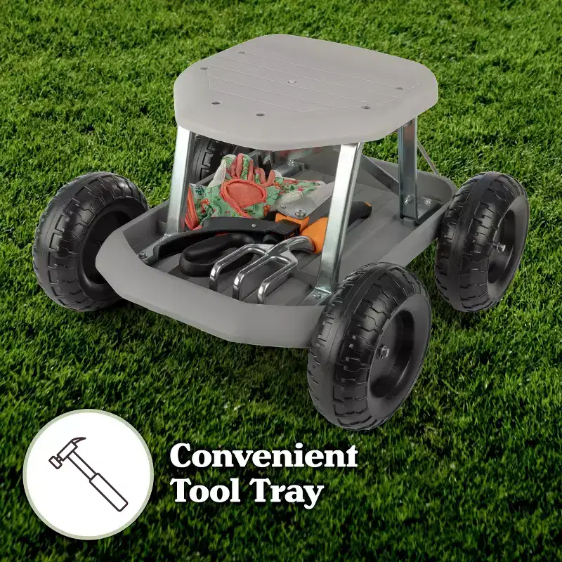 Garden Cart Rolling Stool Gardening Seat with Wheels and Tool Tray
