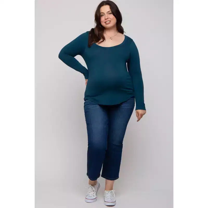 Pinkblush Dark Teal Basic Long Sleeve Plus Maternity Top