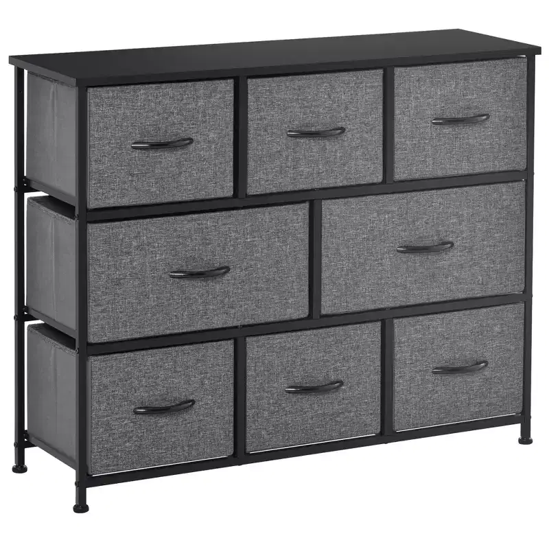 HOMCOM 8-Drawer Dresser, 3-Tier Fabric Chest of Drawers, Storage Tower Organizer Unit with Steel Frame for Bedroom, Hallway