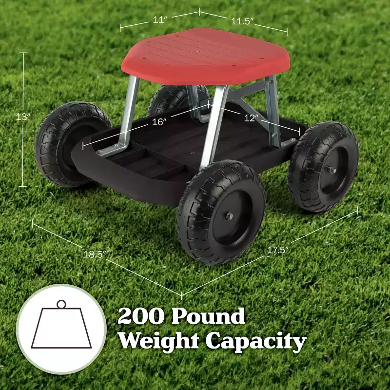 Garden Cart Rolling Stool Gardening Seat with Wheels and Tool Tray
