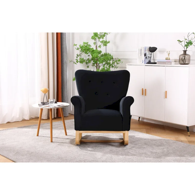 Tufted Rocking Chair with Wood Legs