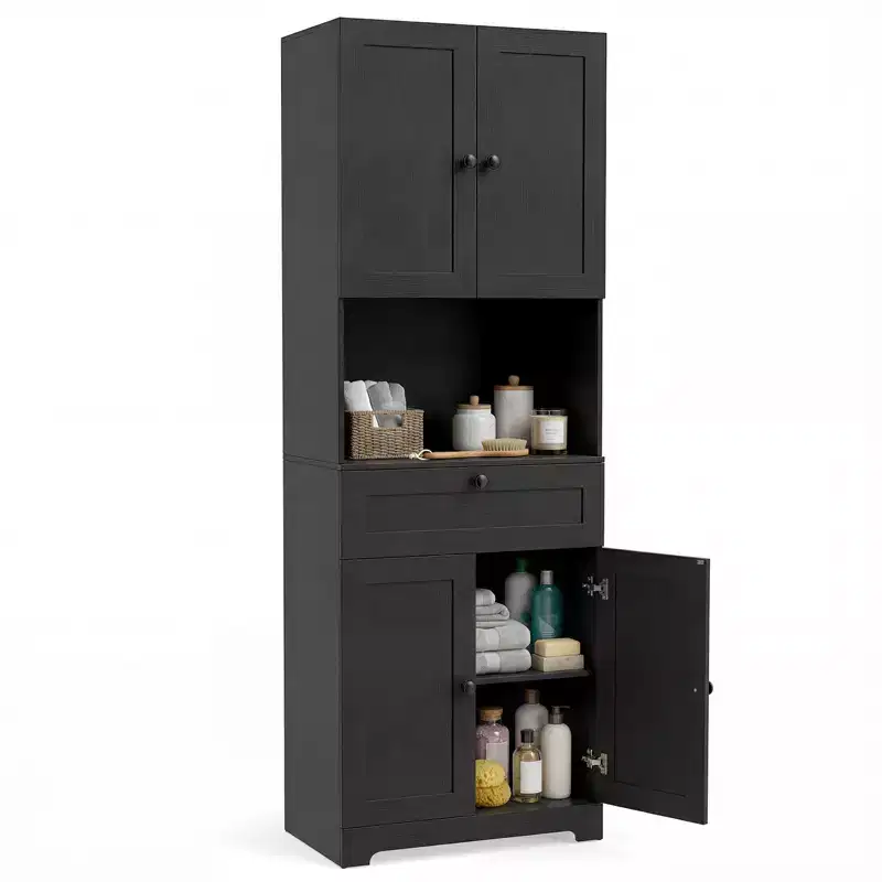 67.5'' Kitchen Pantry Cabinet w/4 Doors 1 Drawer Open Countertop Adjustable Shelf