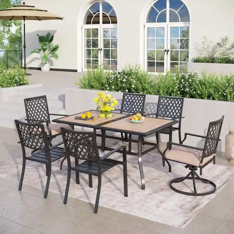 MAISON ARTS Outdoor Patio Rectangular Dining Table Set with 4 x Dining Chairs, 2 x Swivel Chairs