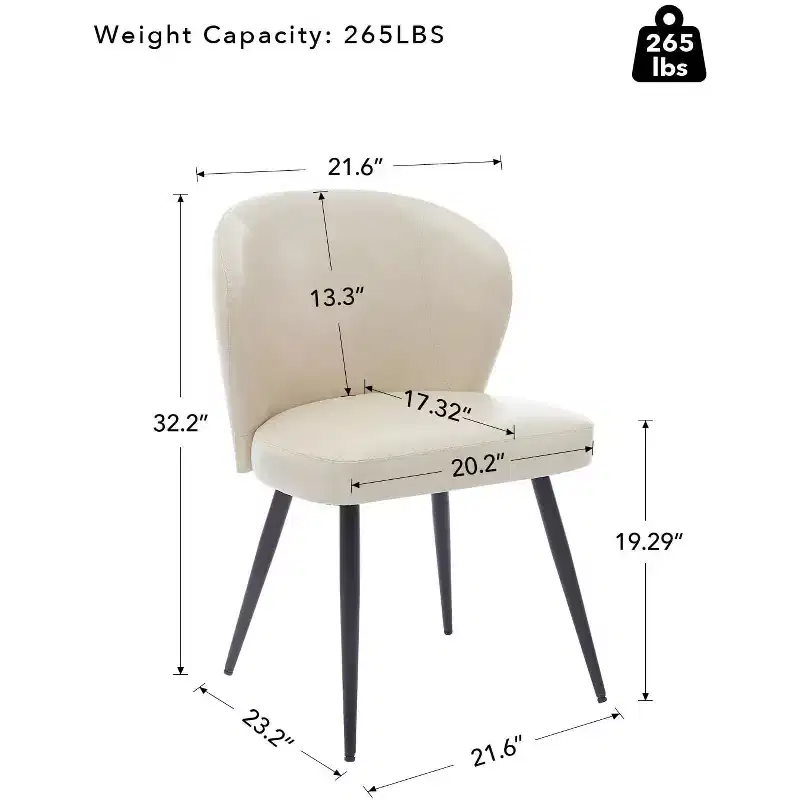 Dining Chairs, Mid-Century Modern Kitchen Dining Room Chairs with Padded Back and Seat, Armless Faux Leather Upholstered Beige