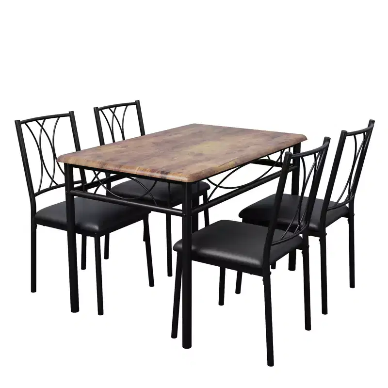 Dining Table Set for 4, Kitchen Table and Upholstered Chairs, Compact Dining Room Set for Apartment & Small Space, Easy Assembly, Rustic Brown