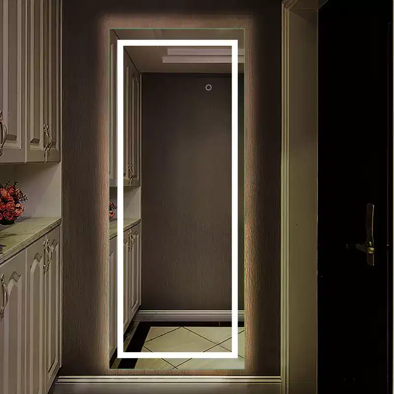 PexFix 16 in. W x 63 in. H Full-Length Rectangular Frameless Vanity Mirror with Lights in Silver