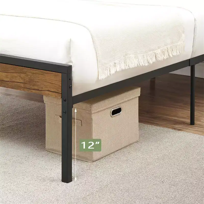 Rustic Farmhouse Platform Bed Frame  Wood Headboard & Footboard, Metal-Wood Slats, Underbed Storage, No Box Spring Needed