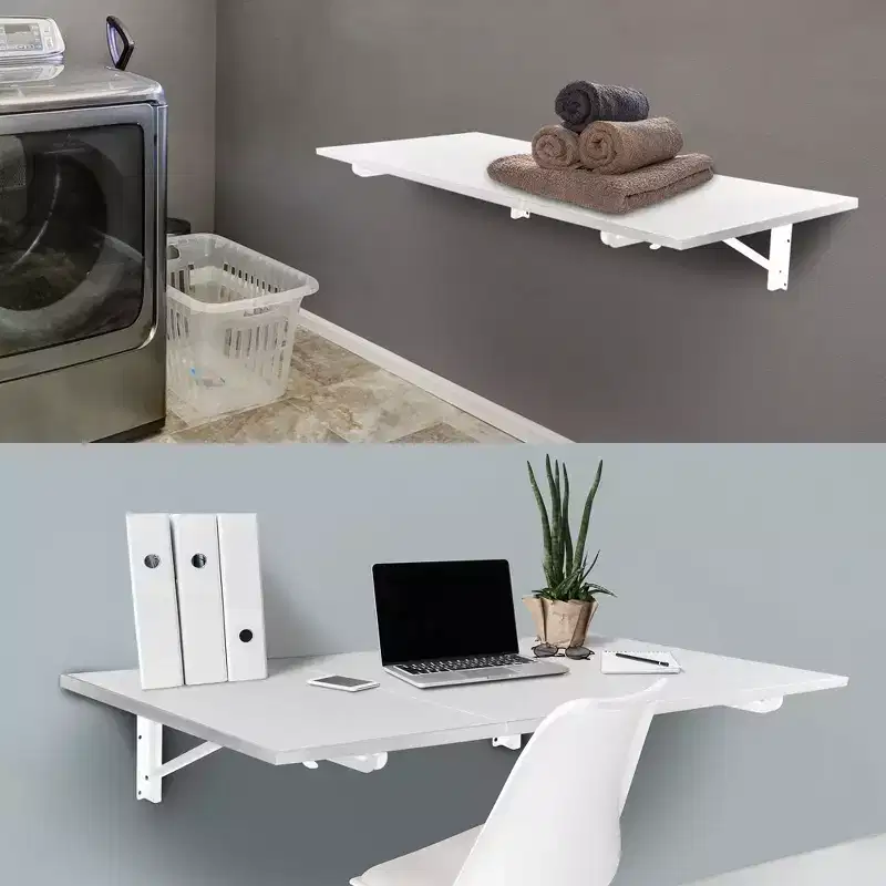 Mount-It! Heavy Duty Drop Down White Table, Wall Mounted Drop Leaf Tables, Collapsible, Folding Workbench for Home Office, Laundry Room, Garage