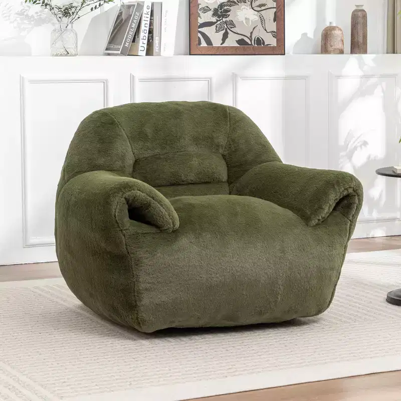Oversized Faux Fur Bean Bag Chair with Memory Foam for Adults & Kids