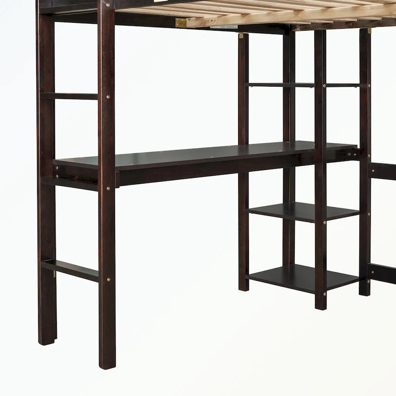 Full Loft Bed with Desk and Shelves