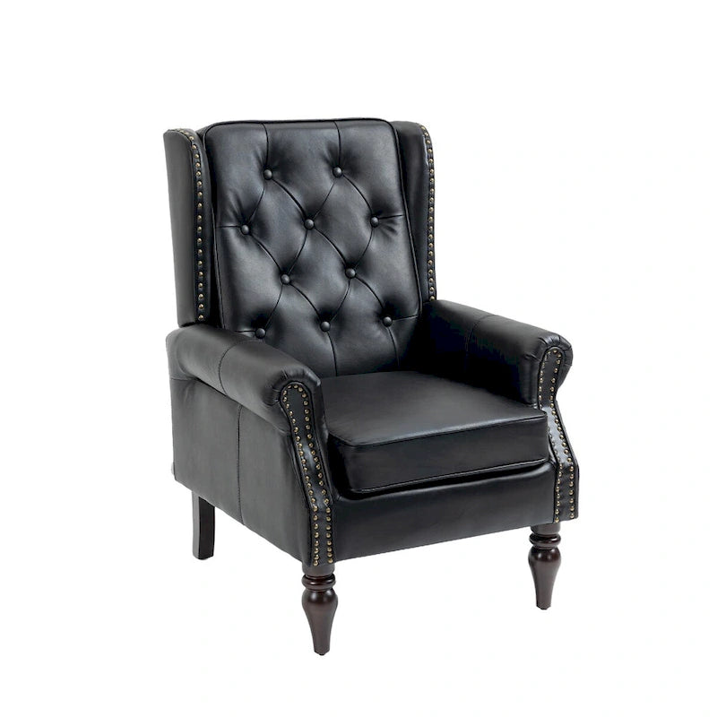 Upholstered PU Leather Accent Chair,Mid Century Button Tufted High Back Arm Chair with Armrest and Solid Wood Legs