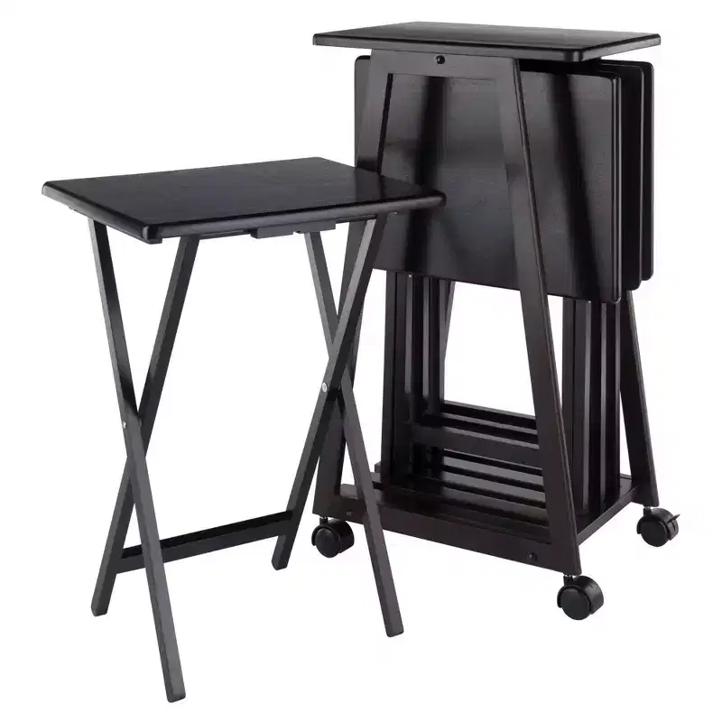 Winsome 5pc Adriel Snack Table Set Coffee: Transitional Style, 4 Point Leg Frame, Wood Composite, Includes Storage Cart