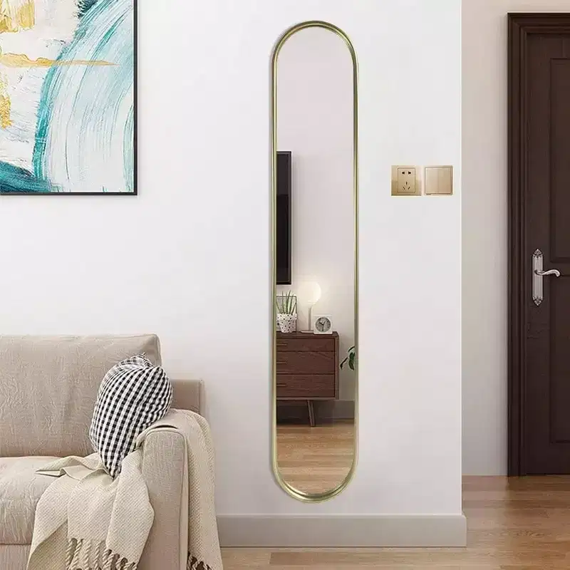 Gold Full Length Oval Mirror with Metal Frame, 44