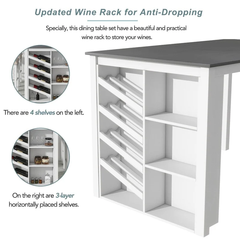 Counter Height 5-Piece Dining Set with Wine Rack, 4 Upholstered Chairs
