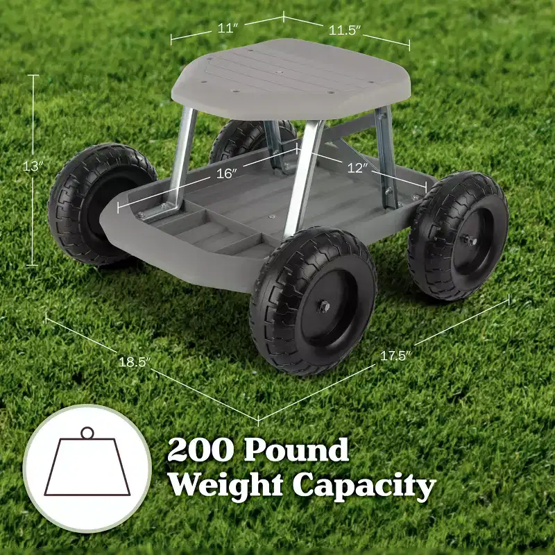 Garden Cart Rolling Stool Gardening Seat with Wheels and Tool Tray