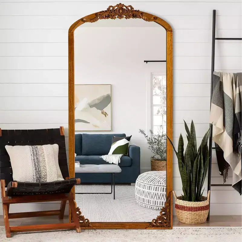 PexFix 70x30 Solid wood carved right-angle slightly arched golden full-length mirror