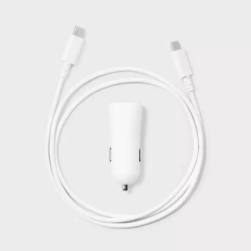 1-Port 20W Car Charger with 3' PVC USB-C to USB-C Cable - dealworthy™ White: Quick Charge & Short Circuit Protection