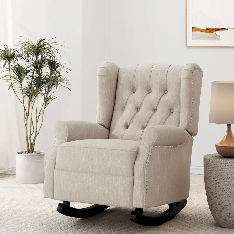 Dobles Fabric Tufted Wingback Rocking Chair by Christopher Knight Home