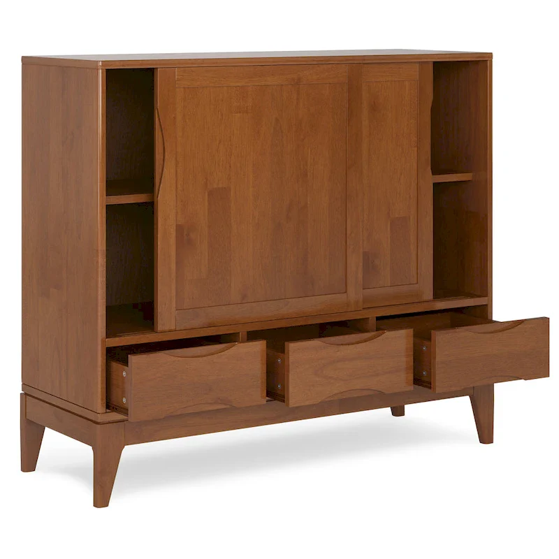 48-Inch Wide Mid-Century Modern Storage Cabinet with Sliding Doors and Drawers