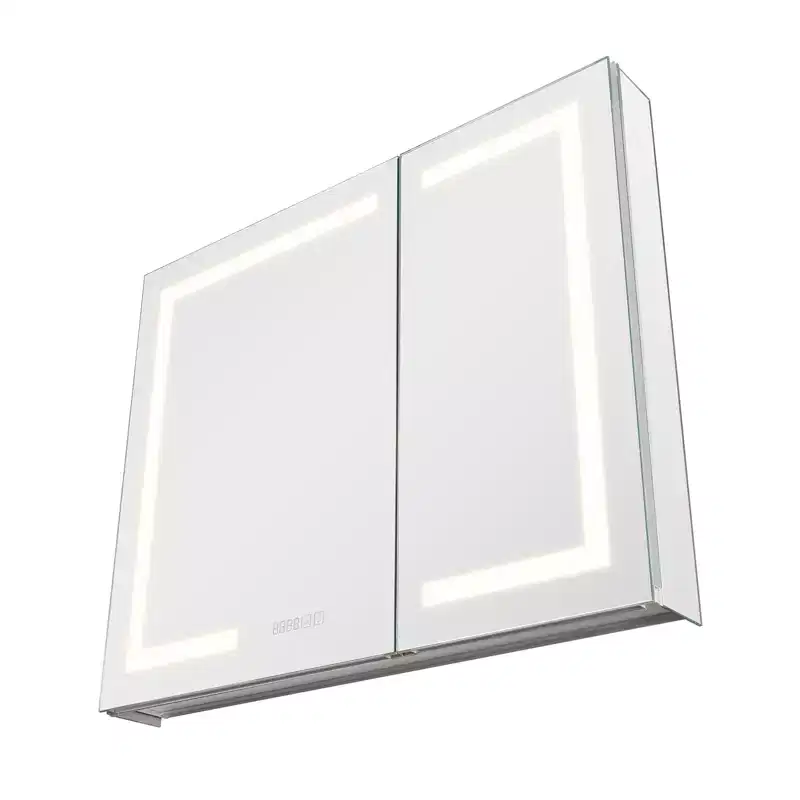 Lighted Medicine Cabinet with Mirror, 36 x 30 in Recessed or Wall Mount, 3 Color Dimmable LED Bathroom Medicine Cabinet with HD Mirror, Clock, White