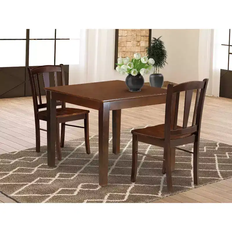 HomeStock 3-Pc Mahogany Finish Solid Wood Top Dining Table Set - Seats 2