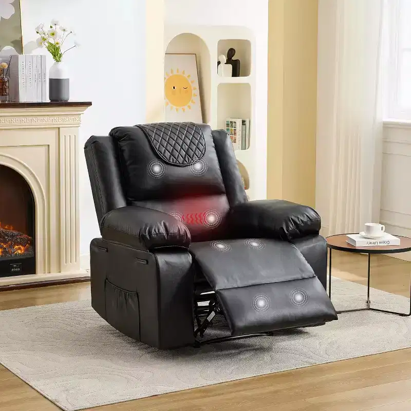 Manual Recliner Chair with Heating & Massage, 135 Back/Forward Tilt, Side Pocket, Brown/Gray/Coffee/Black Options