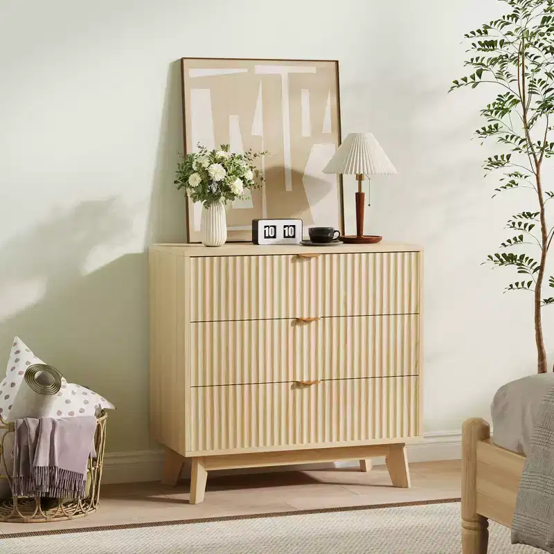 3/4/5 Drawer Dresser Set of 2, Mid Century Modern Dresser Drawers, Waveform Fluted Side Table, Wood Drawer Organizer for Bedroom Living Room, Hallway