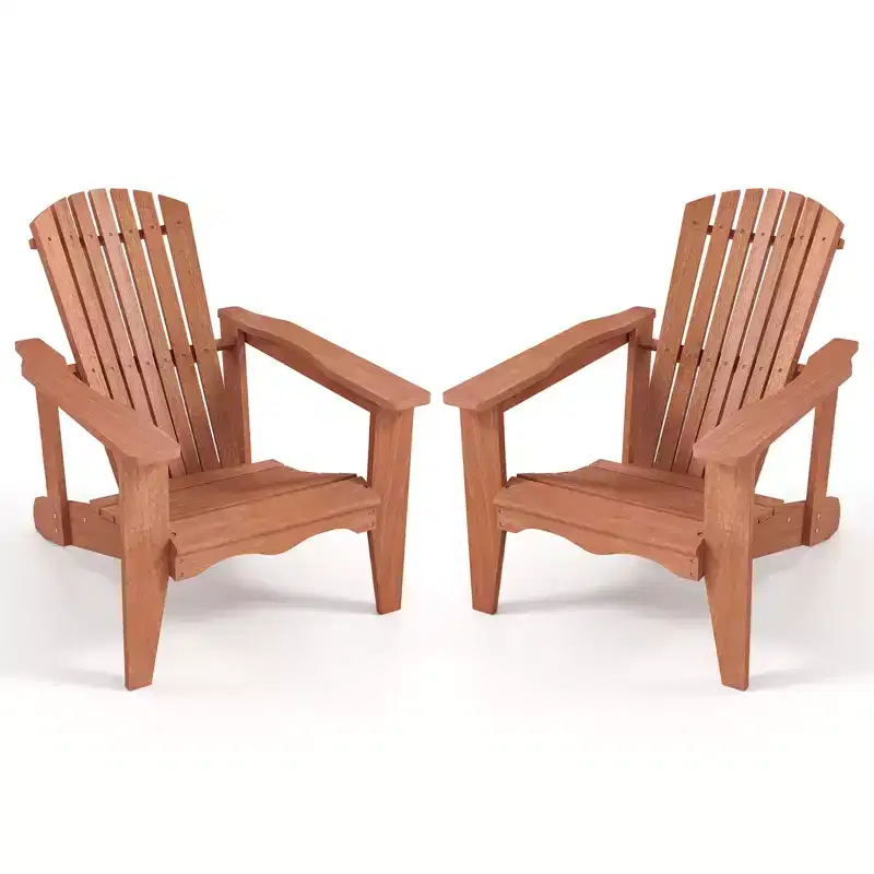 Costway 2PCS Solid Wood Garden Chair w/ High Backrest Wide Armrests & Contoured Seat