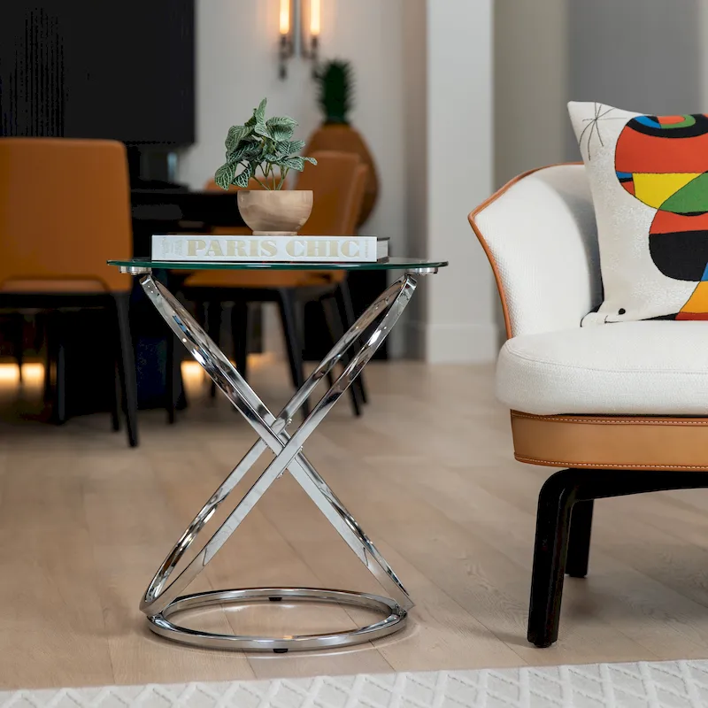 Danya B Galaxy Tempered Glass Round End Table