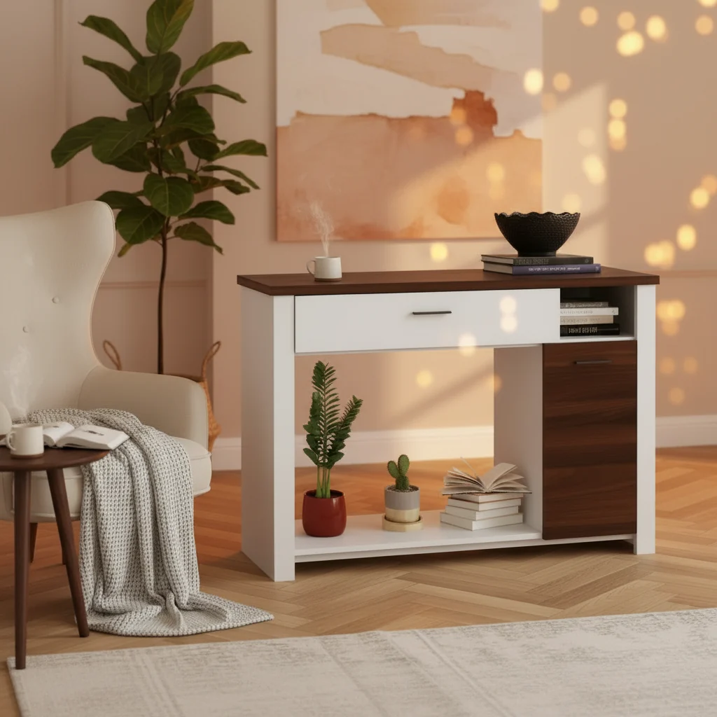 48'' Console Sofa Table with Drawer, Height-Adjustable Cabinet & Shelf
