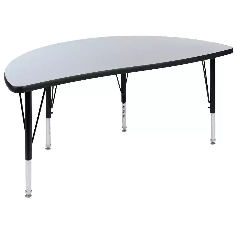 47.5'' Half Circle Wave Collaborative Activity Table, Height Adjustable, Thermal Laminate Top
